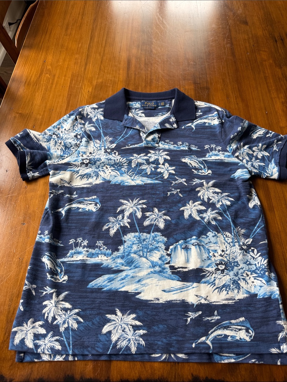 Polo by Ralph Lauren Navy and Light Blue Hawaiian Polo Shirt